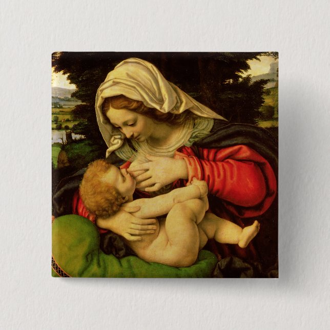 The Virgin of the Green Cushion, 1507-10 2 Inch Square Button (Front)