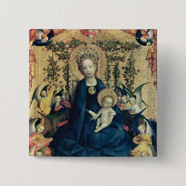 The Virgin of the Rose Bush 2 Inch Square Button (Front)