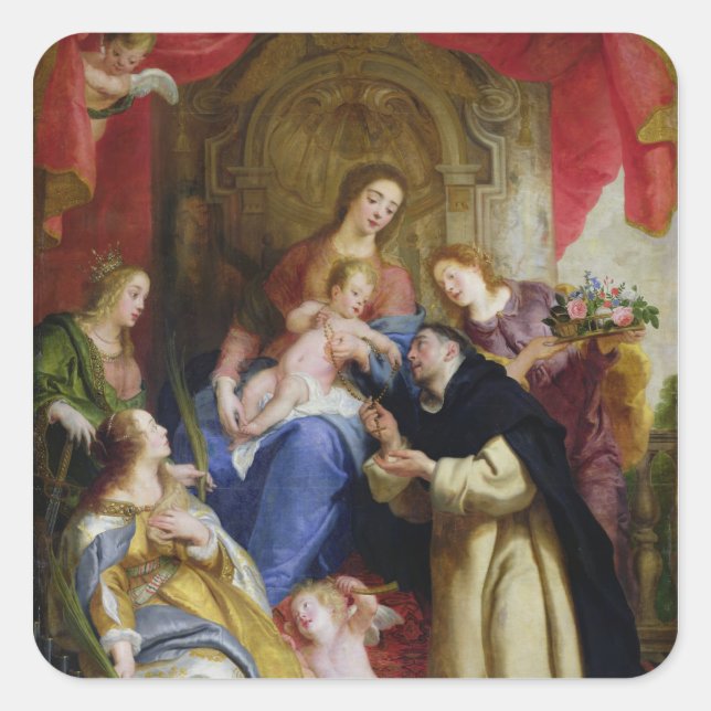 The Virgin Offering the Rosary Square Sticker (Front)