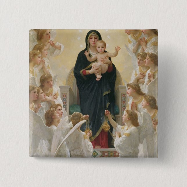 The Virgin with Angels, 1900 2 Inch Square Button (Front)