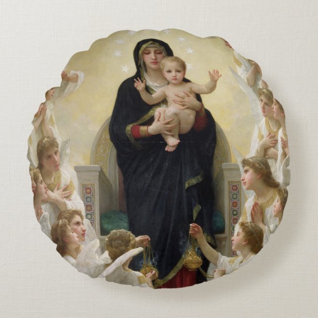 The Virgin with Angels, 1900 2 Round Pillow (Front)
