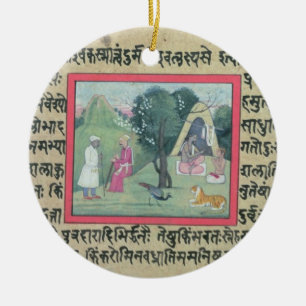 The visit of a Rajput chief to a hermit from a pag Ceramic Ornament