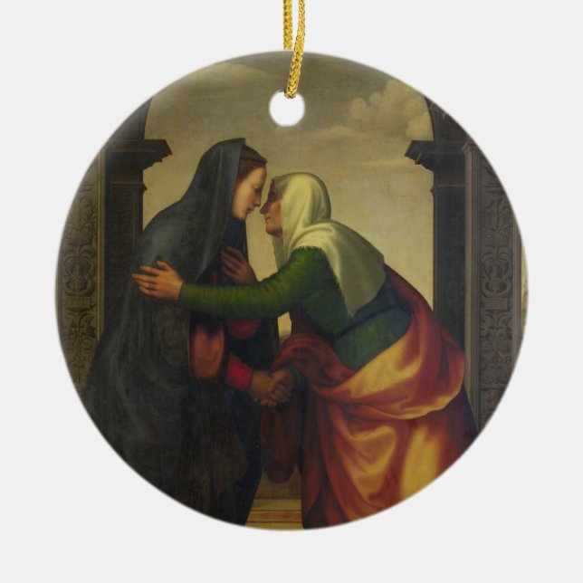 The Visitation of St. Elizabeth to the Virgin Mary Ceramic Ornament (Front)