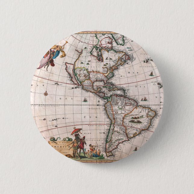 The Visscher map of the New World 2 Inch Round Button (Front)