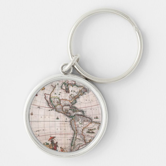 The Visscher map of the New World Keychain (Front)