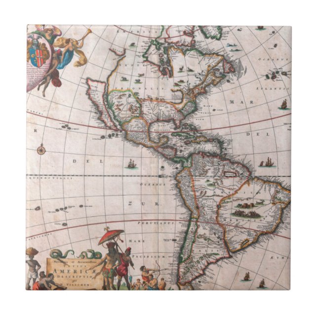 The Visscher map of the New World Tile (Front)