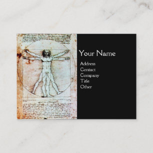 THE VITRUVIAN MAN , Antique Black Brown Parchment Business Card