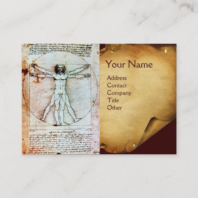 THE VITRUVIAN MAN , Antique Brown Parchment Business Card (Front)