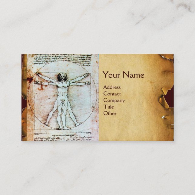 THE VITRUVIAN MAN , Antique Brown Parchment Business Card (Front)