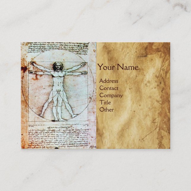THE VITRUVIAN MAN , Antique Brown Parchment Business Card (Front)