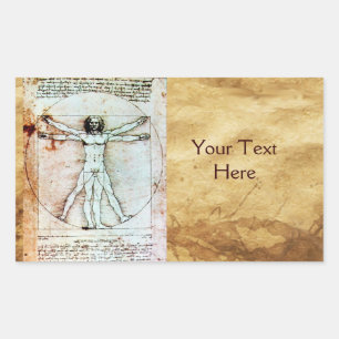 THE VITRUVIAN MAN , Antique Brown Parchment Sticker