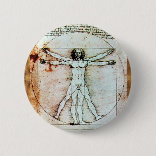 THE VITRUVIAN MAN Antique Parchment 2 Inch Round Button