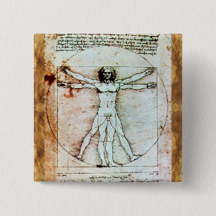 THE VITRUVIAN MAN  Antique  Parchment 2 Inch Square Button