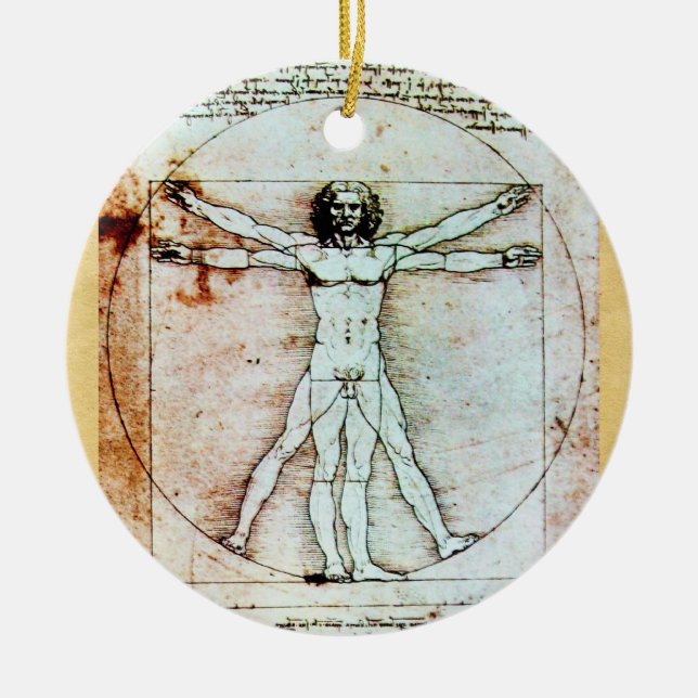 THE VITRUVIAN MAN Antique Parchment Ceramic Ornament (Front)