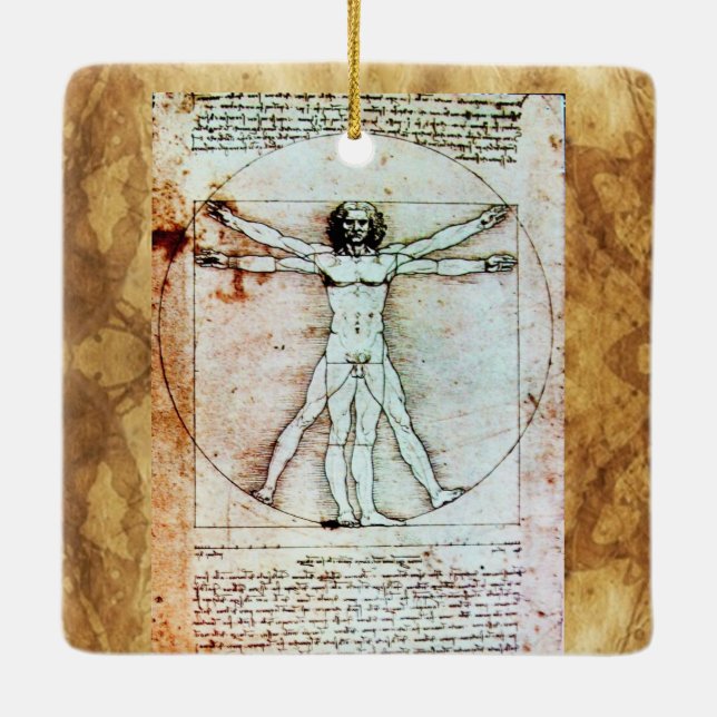 THE VITRUVIAN MAN Antique Parchment Ceramic Ornament (Back)