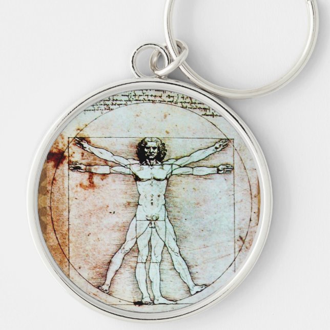 THE VITRUVIAN MAN  Antique  Parchment Keychain (Front)