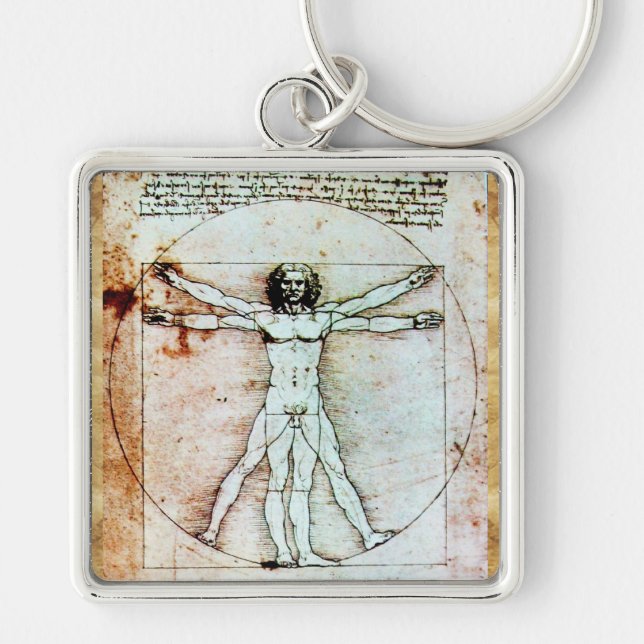 THE VITRUVIAN MAN  Antique  Parchment Keychain (Front)
