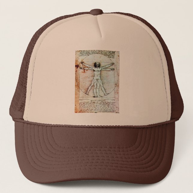 THE VITRUVIAN MAN  Antique  Parchment Trucker Hat (Front)