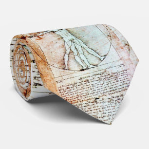 THE VITRUVIAN MAN , Antique White Brown Parchment Tie