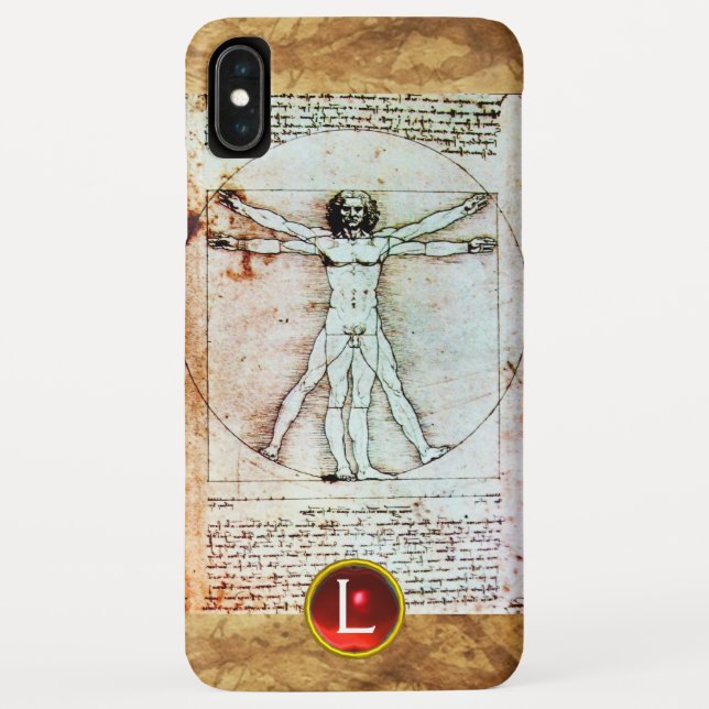 THE VITRUVIAN MAN ,Monogram Red Ruby, Brown Case-Mate iPhone Case (Back)