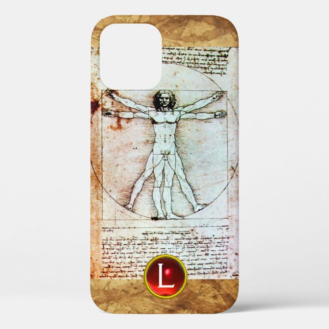 THE VITRUVIAN MAN ,Monogram Red Ruby, Brown Case-Mate iPhone Case (Back)