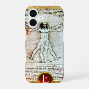 THE VITRUVIAN MAN ,Monogram Red Ruby, Brown iPhone 16 Case