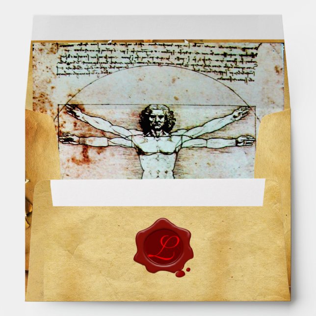 THE VITRUVIAN MAN RED WAX SEAL MONOGRAM ,PARCHMENT ENVELOPE (Back (Bottom))