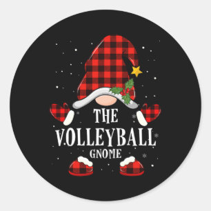 The Volleyball Gnome Christmas Buffalo Plaid Pajam Classic Round Sticker