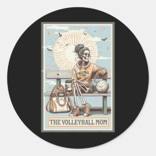 The Volleyll Mom Skeleton Tarot Card Game Day Moth Classic Round Sticker