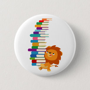 The Voracious Reader (Cute Cartoon Lion) 2 Inch Round Button