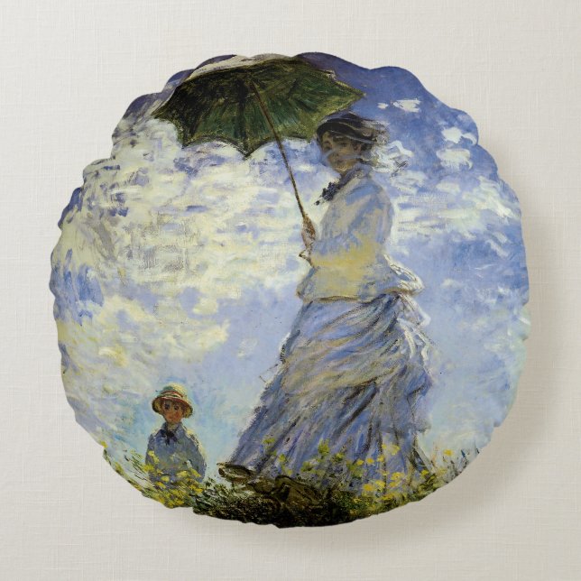 The Walk, Lady with a Parasol  Round Pillow (Front)