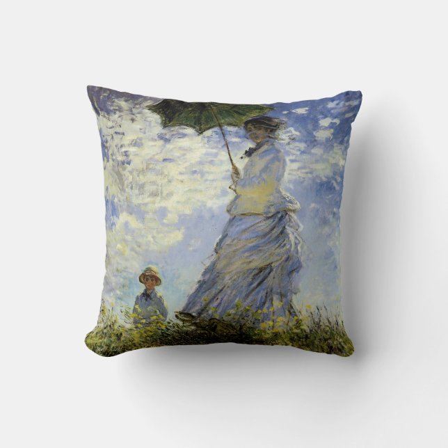 The Walk, Lady with a Parasol Throw Pillow (Front)