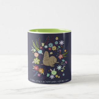 The walrus, sitting in an English garden Two-Tone Coffee Mug