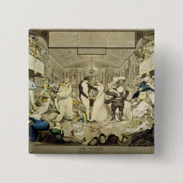 The Waltz (coloured engraving) 2 Inch Square Button (Front)