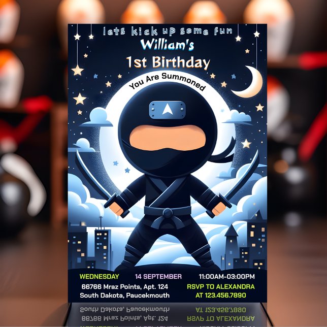 The War Fight Boy Moon Ninja Warrior 1st Birthday Invitation (Creator Uploaded)