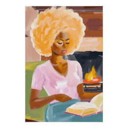 The Warmth of Pages: Afro Woman and Her Book Poster