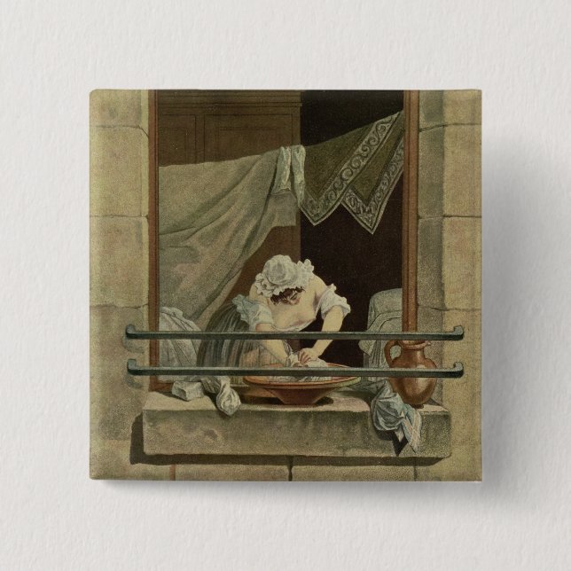 The Washerwoman, engraved by J. Laurent Julien (c1 2 Inch Square Button (Front)