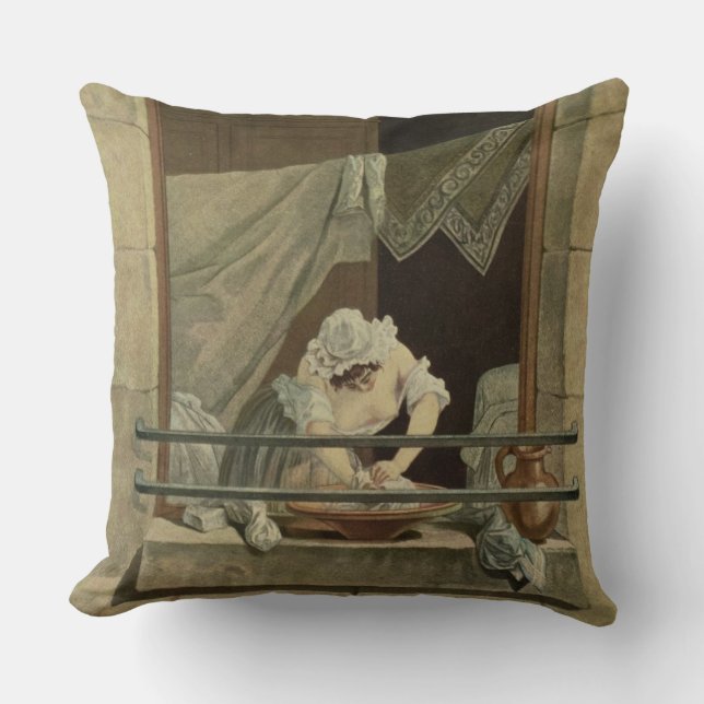 The Washerwoman, engraved by J. Laurent Julien (c1 Throw Pillow (Front)