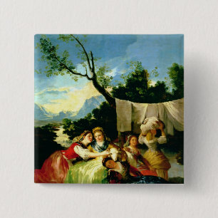 The Washerwomen, before 1780 2 Inch Square Button