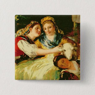 The Washerwomen, before 1780 2 Inch Square Button