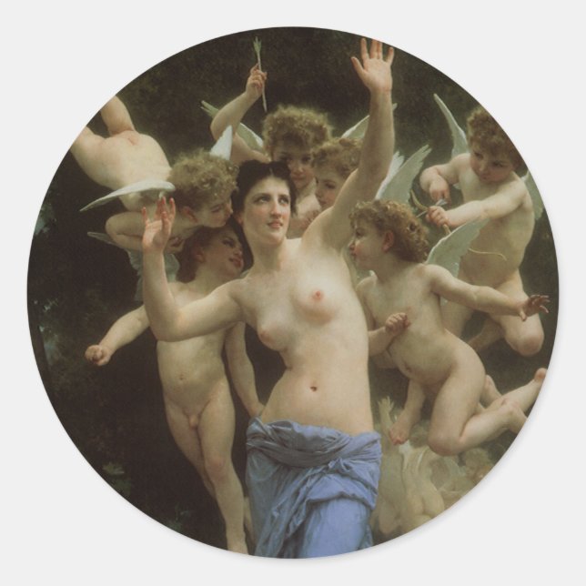 The Wasp's Nest by William Adolphe Bouguereau Classic Round Sticker (Front)