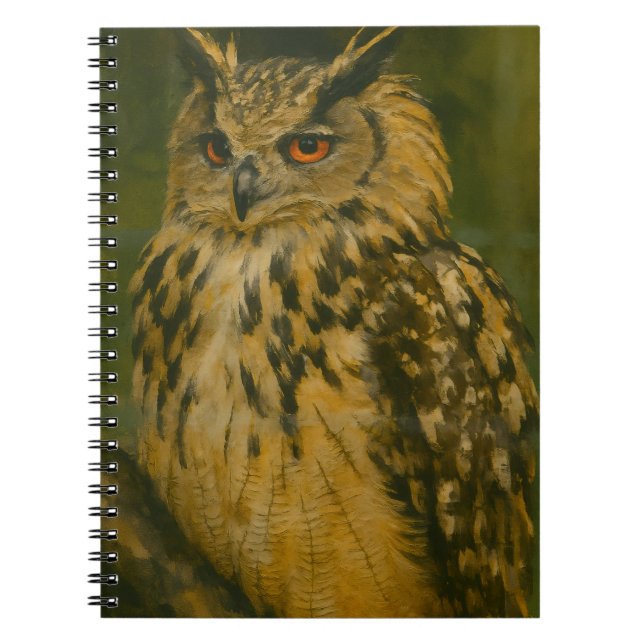The Watcher – Eurasian Eagle-Owl in Woodland Light Notebook (Front)
