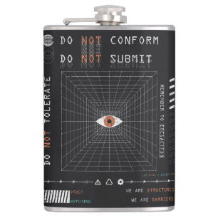 The Watcher - Techno-Brutalist Streetwear Design Hip Flask