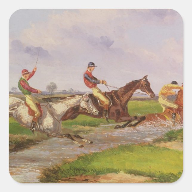 The Water Jump: the Autumn Steeplechase at Ballara Square Sticker (Front)