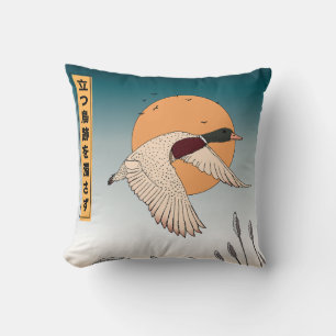 The water remains still after a bird takes flight throw pillow
