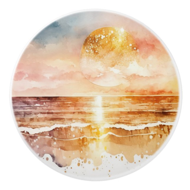 The Watercolor Beach Series Design 1 Ceramic Knob (Front)
