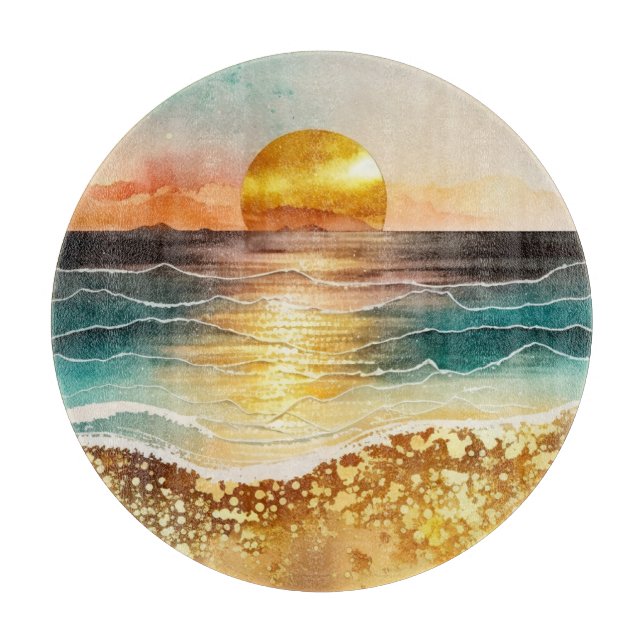 The Watercolor Beach Series Design 3 Cutting Board (Front)