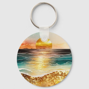 The Watercolor Beach Series Design 3 Keychain