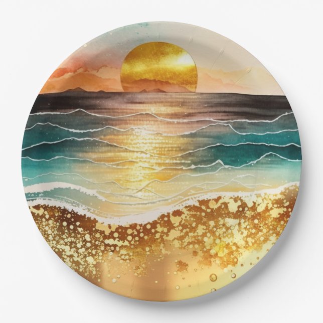 The Watercolor Beach Series Design 3 Paper Plate (Front)