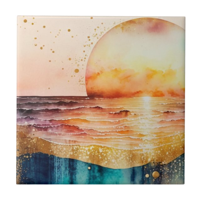 The Watercolor Beach Series Design 3 Tile (Front)